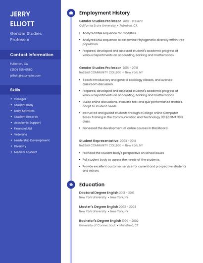 Gender Studies Professor Resume