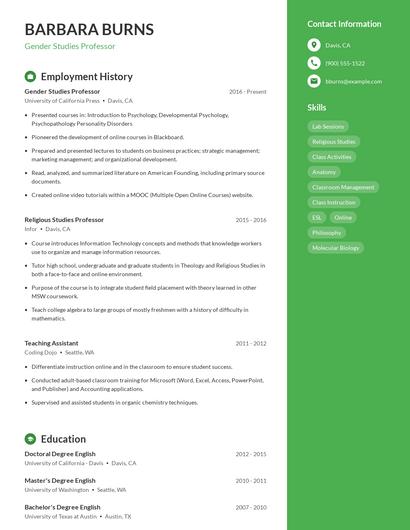 Gender Studies Professor Resume