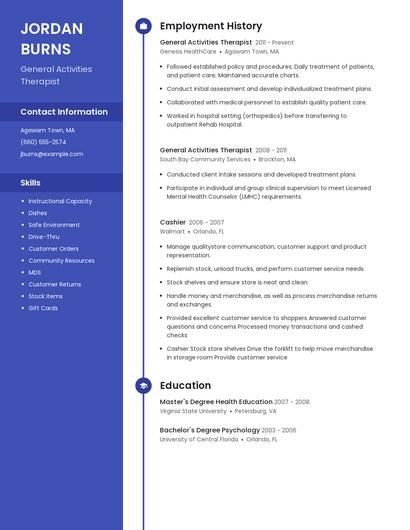 General Activities Therapist Resume