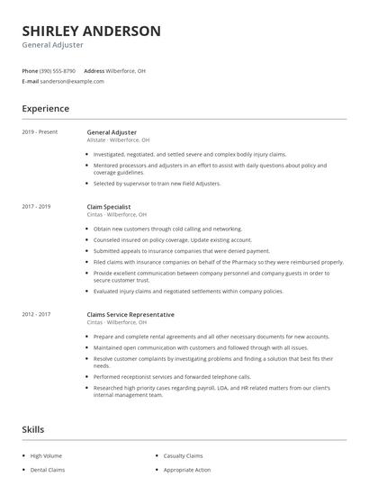 General Adjuster Resume