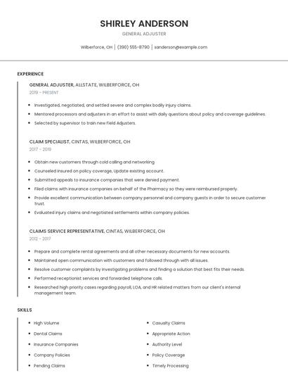 General Adjuster Resume