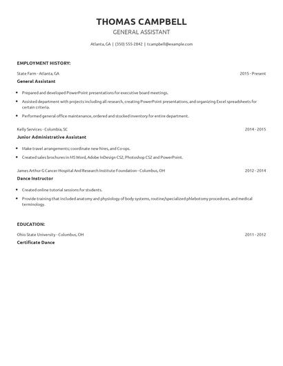 General Assistant Resume