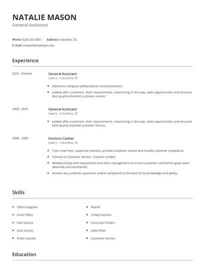 General Assistant Resume