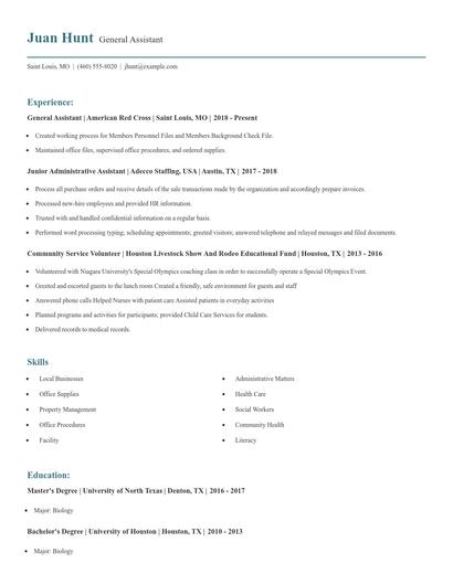 General Assistant Resume