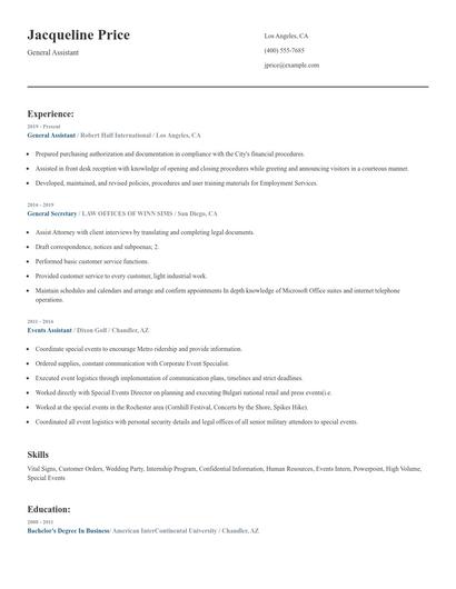 General Assistant Resume