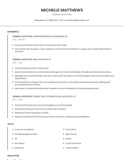 General Assistant Resume