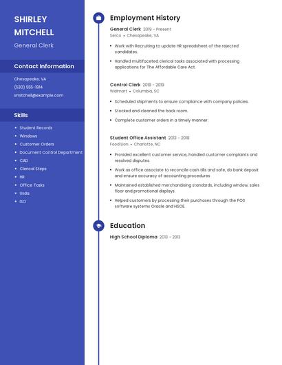 General Clerk Resume