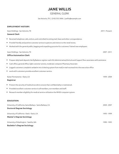 General Clerk Resume