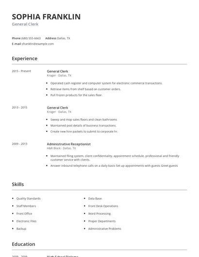 General Clerk Resume