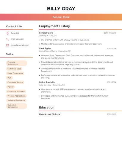 General Clerk Resume