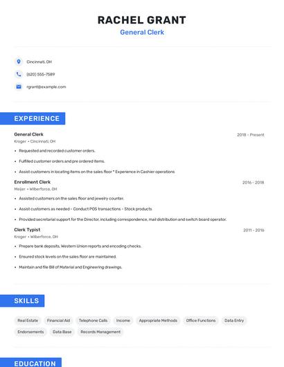 General Clerk Resume
