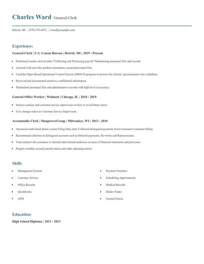 General Clerk Resume