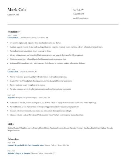 General Clerk Resume
