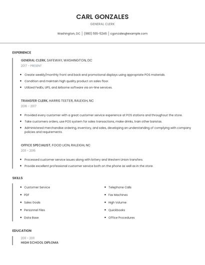 General Clerk Resume