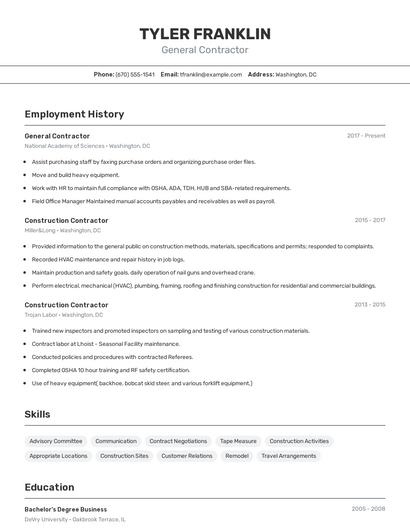 General Contractor Resume