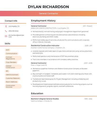General Contractor Resume