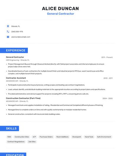 General Contractor Resume