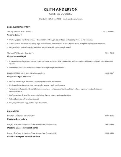 General Counsel Resume