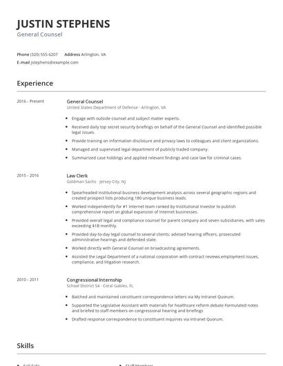 General Counsel Resume