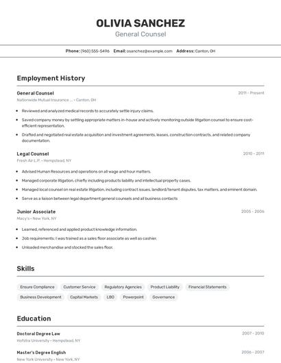 General Counsel Resume