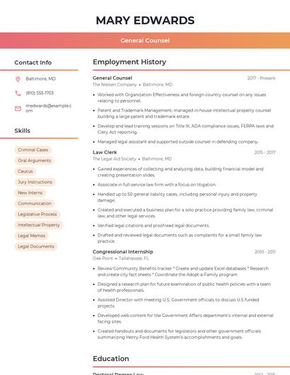 General Counsel Resume
