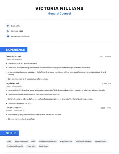General Counsel Resume