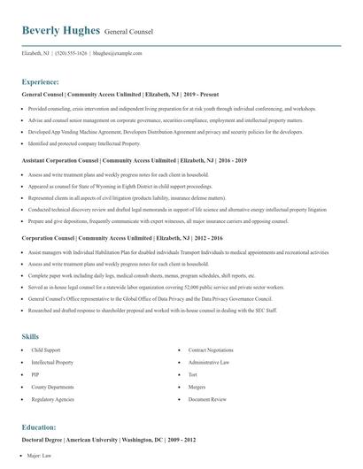 General Counsel Resume