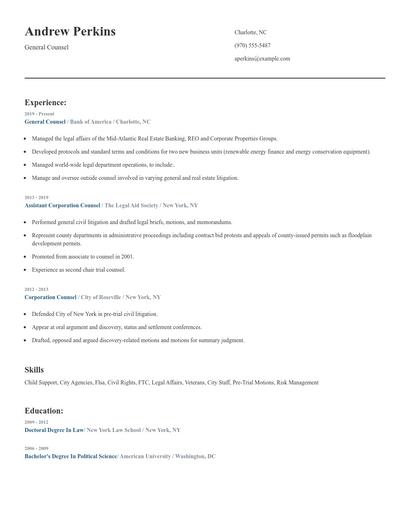 General Counsel Resume