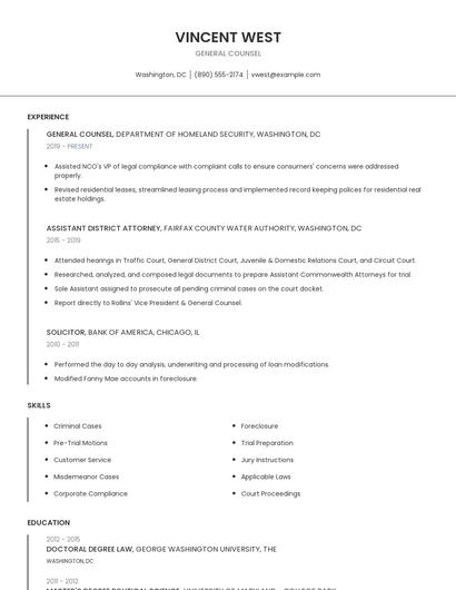 General Counsel Resume
