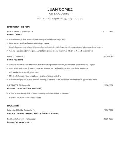 General Dentist Resume