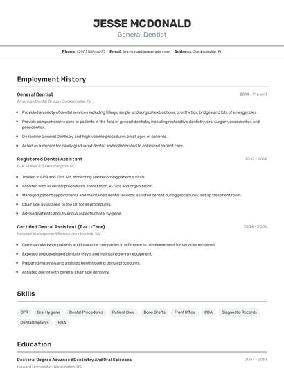 General Dentist Resume
