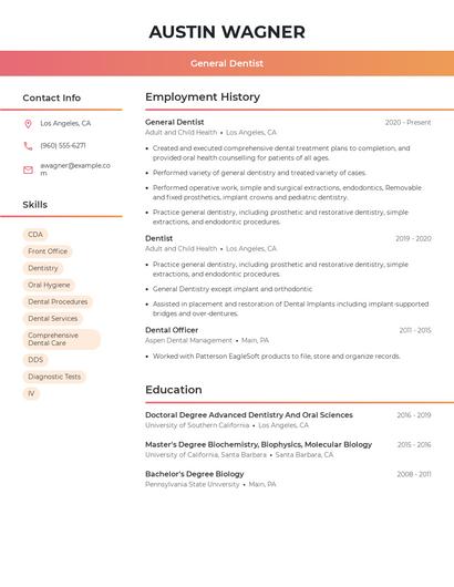 General Dentist Resume