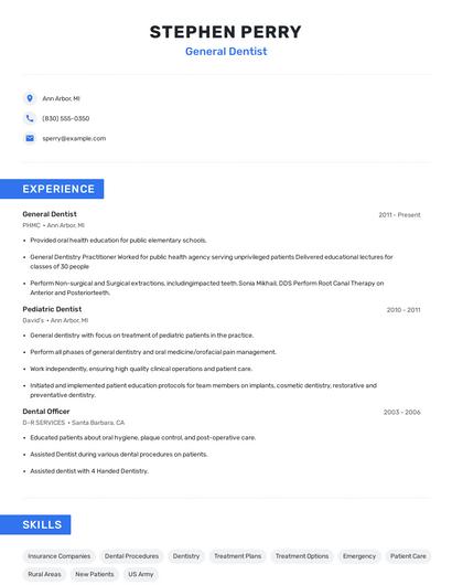 General Dentist Resume