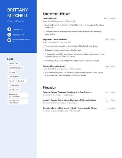 General Dentist Resume