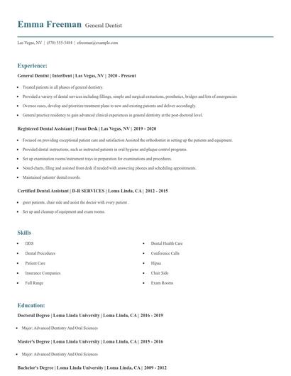 General Dentist Resume