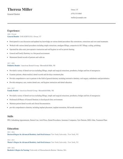 General Dentist Resume