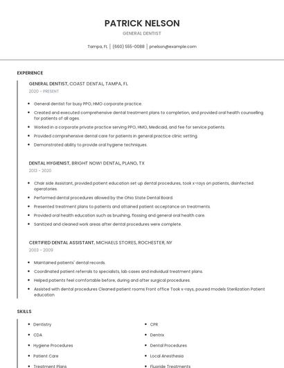 General Dentist Resume