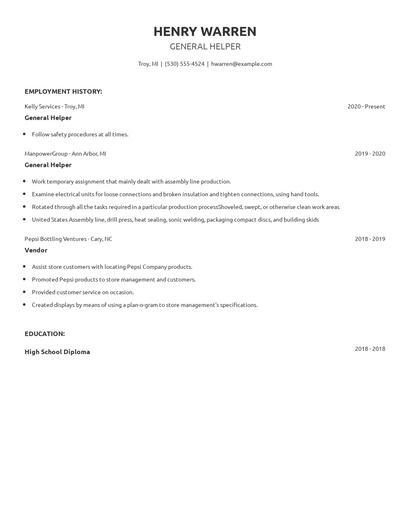 General Helper Resume