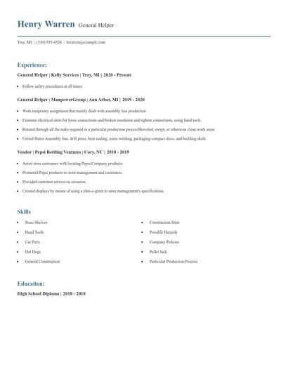 General Helper Resume