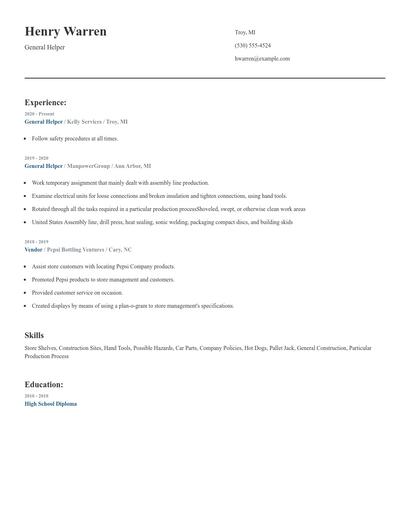 General Helper Resume