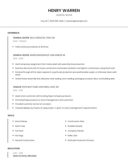 General Helper Resume