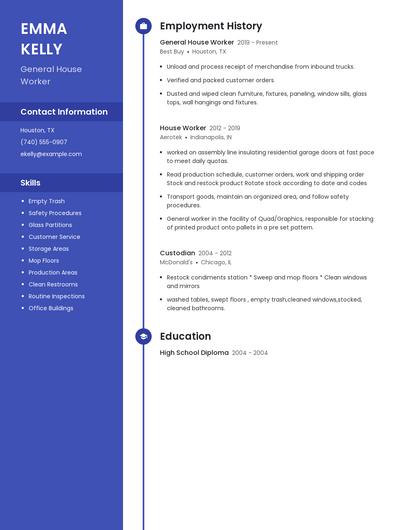 General House Worker Resume