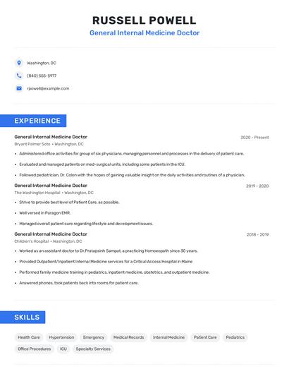 General Internal Medicine Doctor Resume