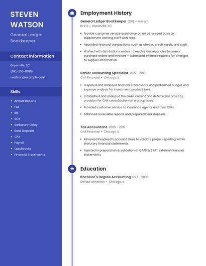 General Ledger Bookkeeper Resume