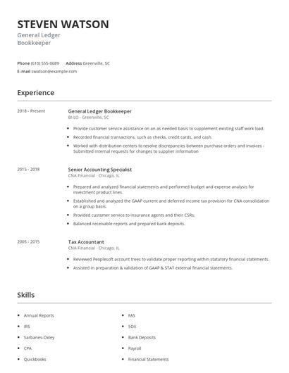 General Ledger Bookkeeper Resume