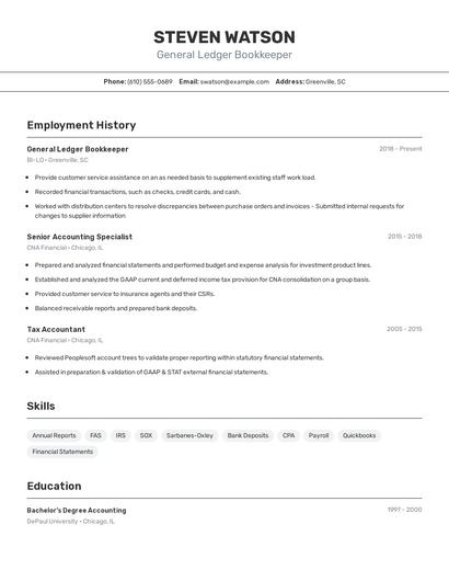 General Ledger Bookkeeper Resume