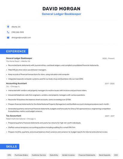 General Ledger Bookkeeper Resume