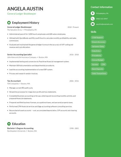General Ledger Bookkeeper Resume