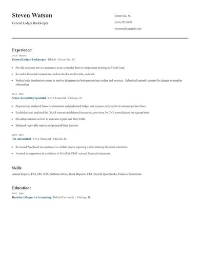 General Ledger Bookkeeper Resume