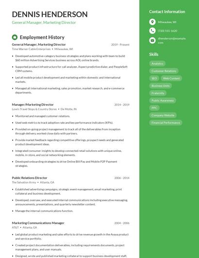General Manager, Marketing Director Resume